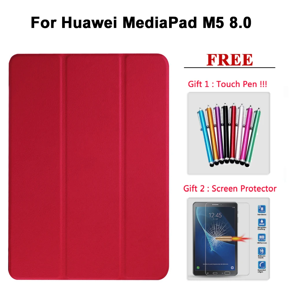 M5 8.4 hong Защита экрана+ чехол для huawei MediaPad M5 Pro 10,8/M5 8,4/M5 Lite 10,1 кожаный смарт-чехол для медиа-планшета M5 8,4/10/10,8 - Цвет: M5 8.4 hong