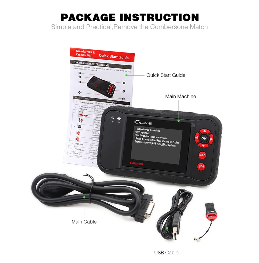 Считыватель кодов obd2 Launch Creader VIII считыватель сканер двигателя ABS SRS на EPB Oil SAS