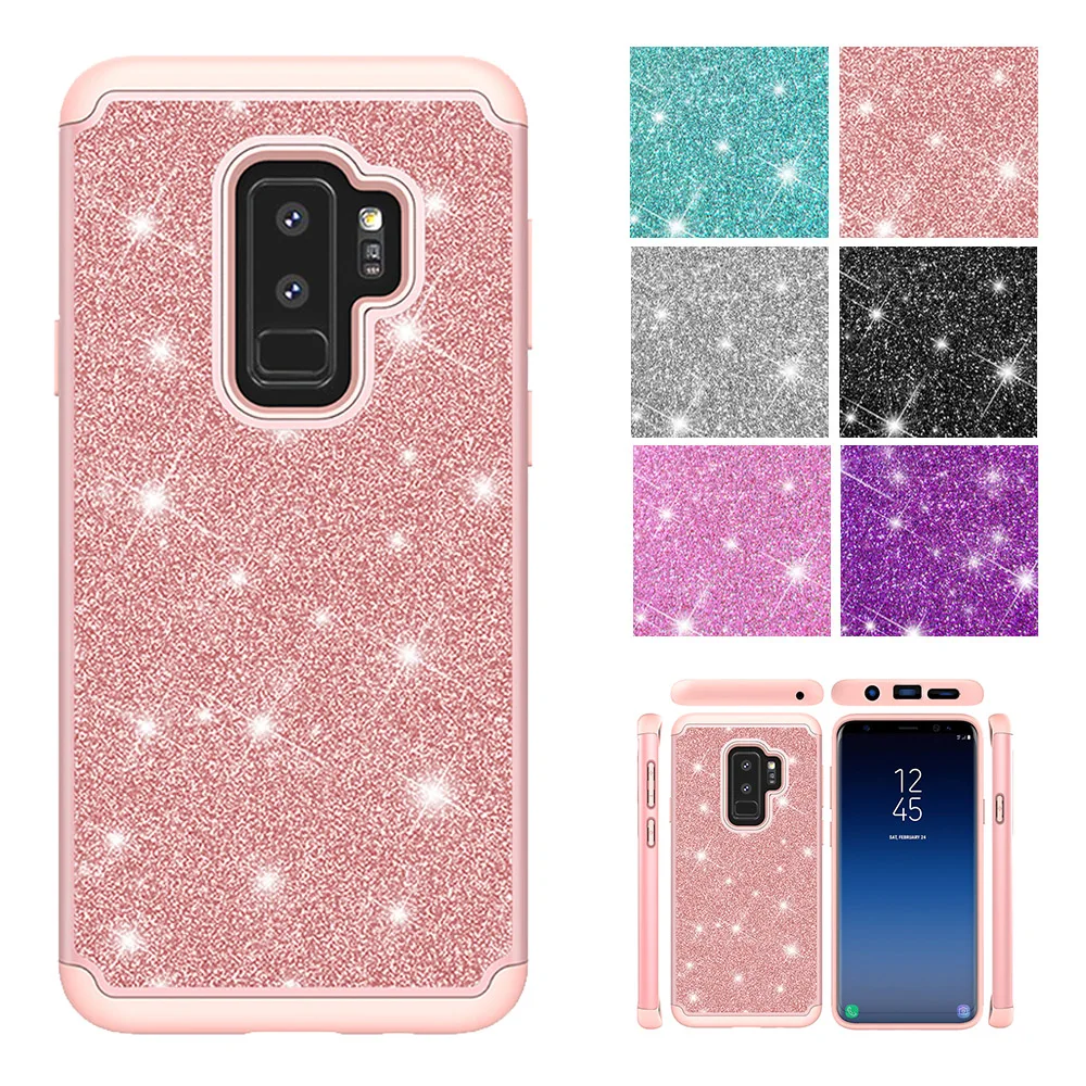 Чехол для телефона Samsung Galaxy S8 S9 Plus Note 9 задняя крышка 2 в 1 Блестящий Ударопрочный ПК
