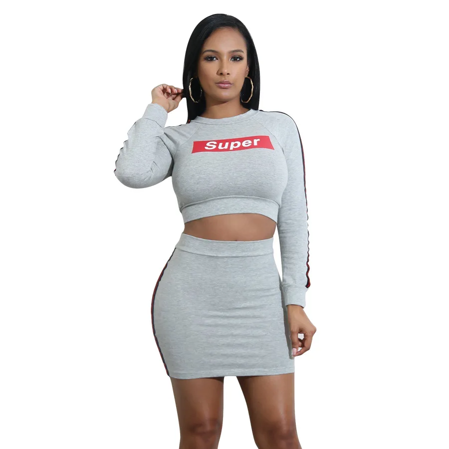 Модный женский спортивный костюм из 2 предметов комплект с толстовкой и юбкой