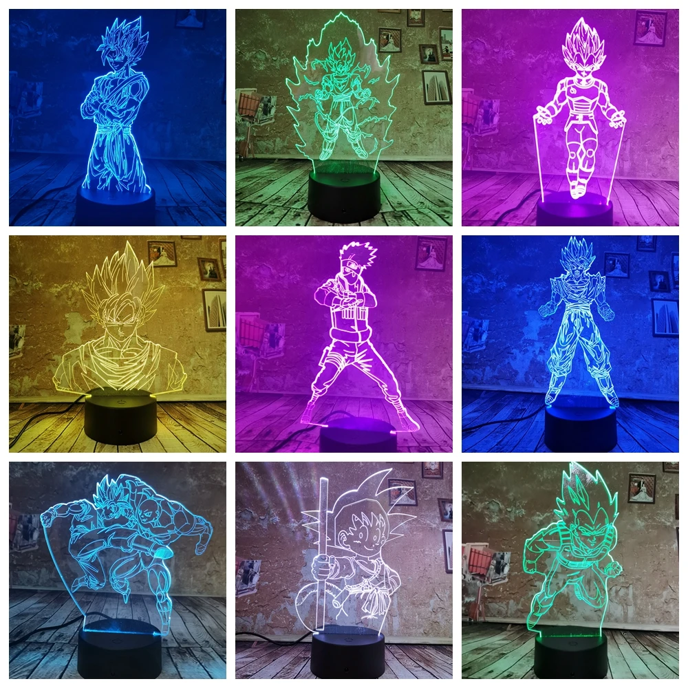 Дропшиппинг 3D ночник Dragon Ball Son Goku Jiren Vegetto Kakarotto uchiha sasuke 7 видов цветов детские