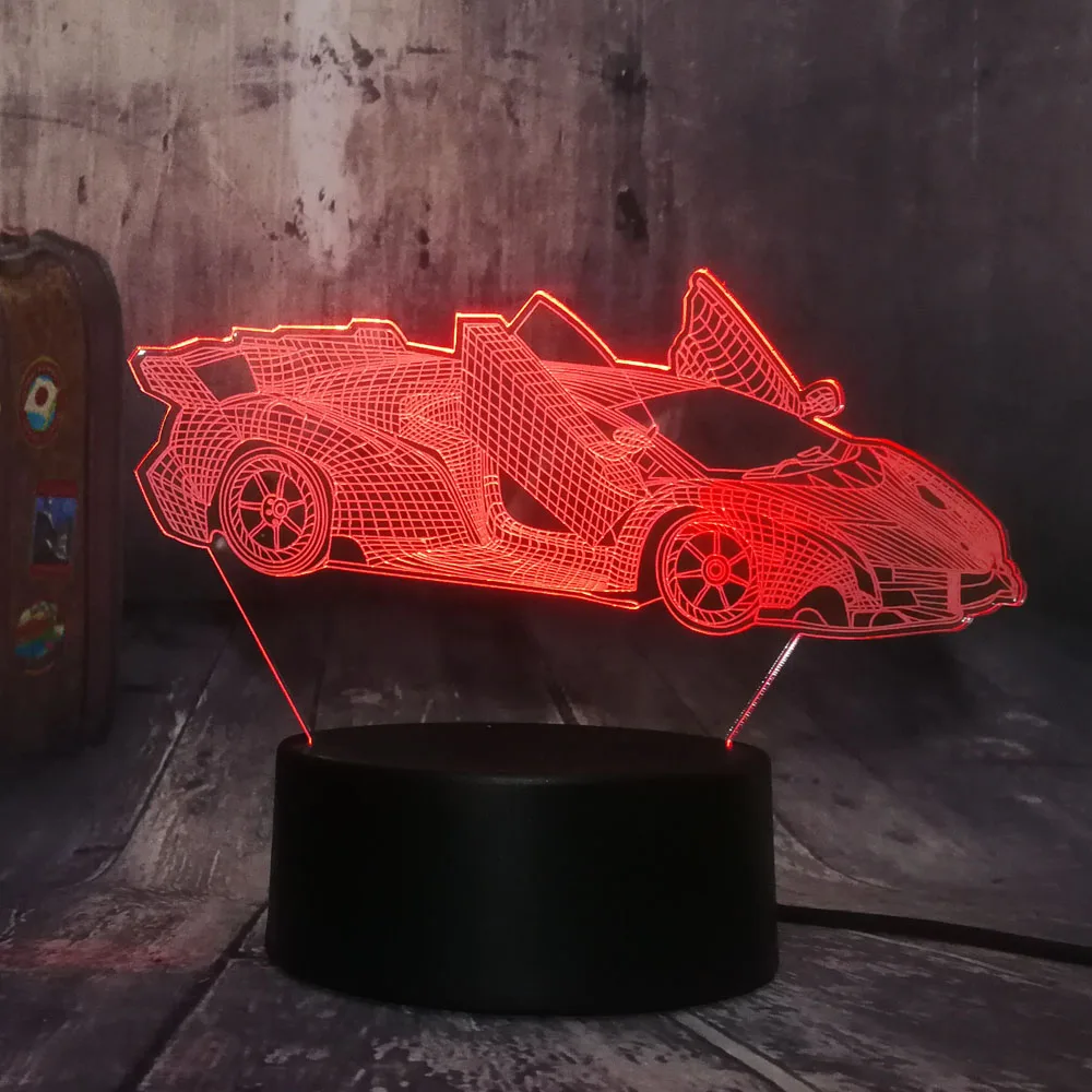 Современный 3D родстер автомобильный светодиодный ночник RGB 7 цветов сменный USB
