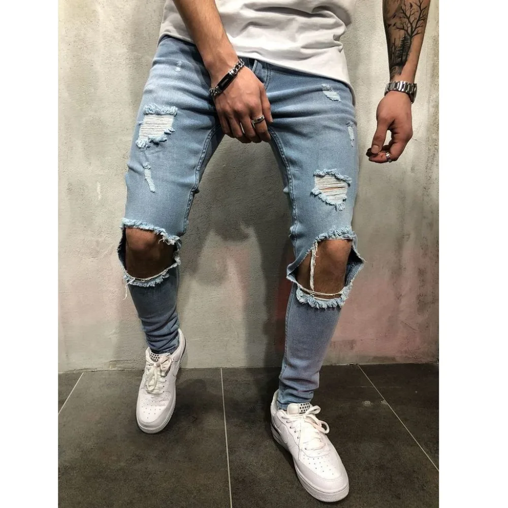 REPPUNK 2019 новые зауженные рваные джинсы мужские синие и черные Hi Street состаренные
