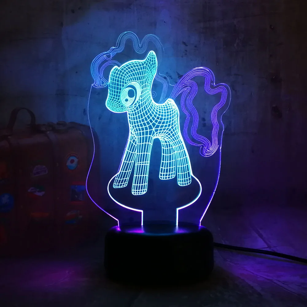 Милый 3D светодиодный ночник My Little Pony Lihgt, 7 цветов, смешанные, двойные цвета, рождественский подарок для детей, настольная лампа, новинка, домашний декор, блеск