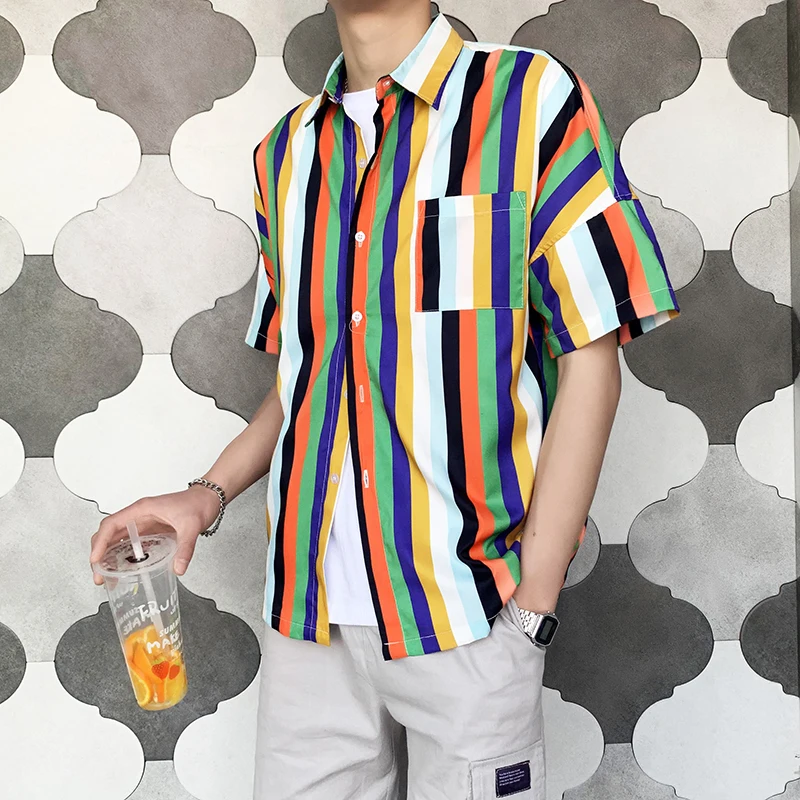 2019 NEW summer casual shirt men fashion striped short sleeve Turn-down Collar men's shirts camisa masculina | Мужская одежда