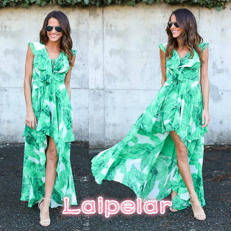 Женское платье с принтом банановых листьев летнее в стиле бохо сексуальное