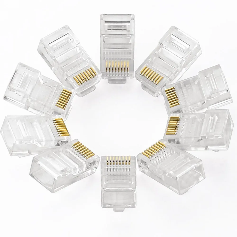 Разъем Cat 6 RJ45 обжимной позолоченный сетевой кабель 8P8C Ethernet Lan кристальная