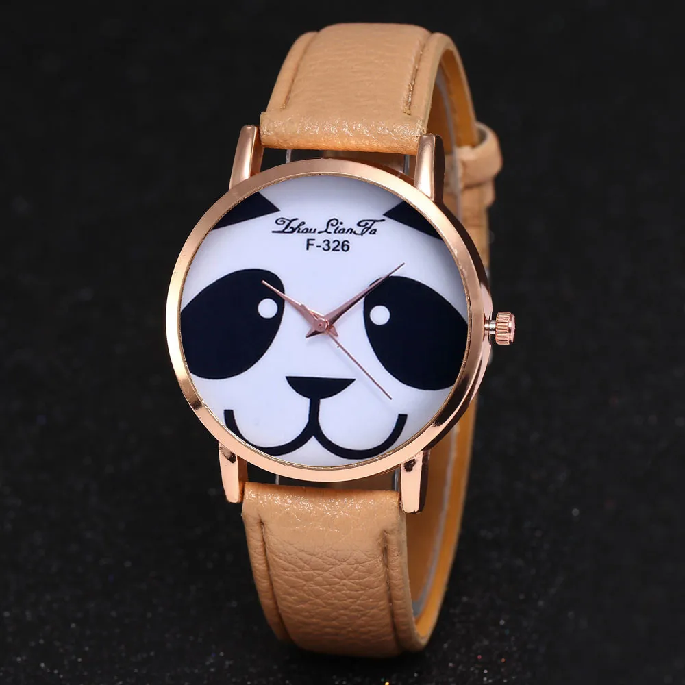 Beige Gofuly модная лента, сиденье из искусственной кожи часы повседневные женские часы Relogio Feminino Panda кварцевые наручные часы Relojes Mujer& Ff - Цвет: Beige