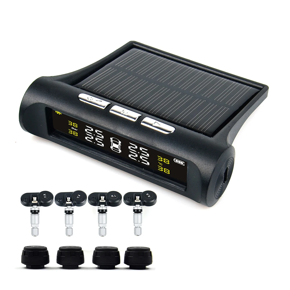 VSTM Солнечная энергия USB TPMS система контроля давления в автомобильных шинах lcd 4 внешних/внутренних датчика для внедорожПредупреждение о температуре