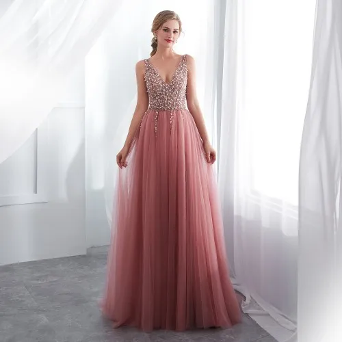 Picture Color Erosrbridal, длинное платье для выпускного вечера,, спереди, с разрезом, А-линия, женские вечерние платья, глубокий v-образный вырез, с бисером, лиф, со шлейфом, на шнуровке, сзади - Цвет: Picture Color