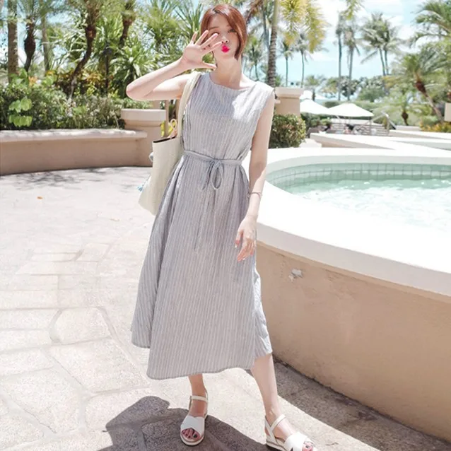 Летнее платье 2019 женское Хлопковое с эластичным поясом Короткое богемное макси