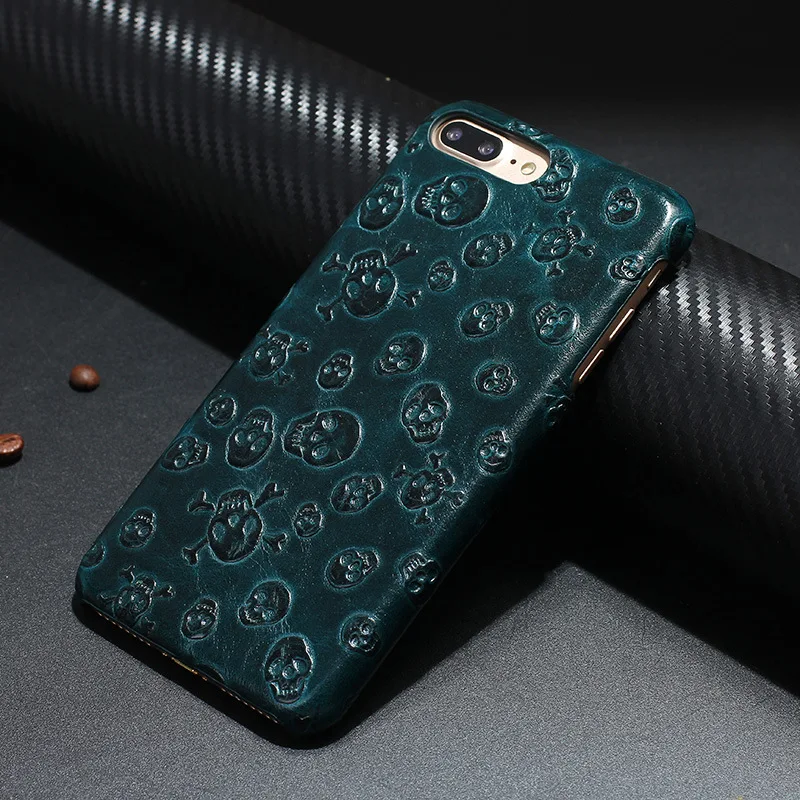 Чехол из натуральной кожи для Iphone 8 7 Plus Модный чехол с изображением пиратского черепа чехол из натуральной кожи для Iphone7 8 7 Plus чехол - Цвет: Зеленый