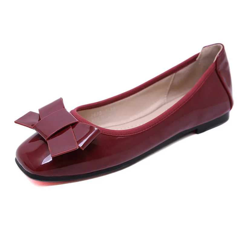 Из лакированной кожи с бантом складные балетки женские квадратным носком на