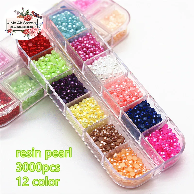 3000 шт./лот 3 мм Круглые разноцветные жемчужные полукруглые бусины с плоской