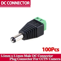 big sale 100pcs dc connector cctv male plug adapter cable utp camera video balun connector 5 5 x 2 1mm free shipping