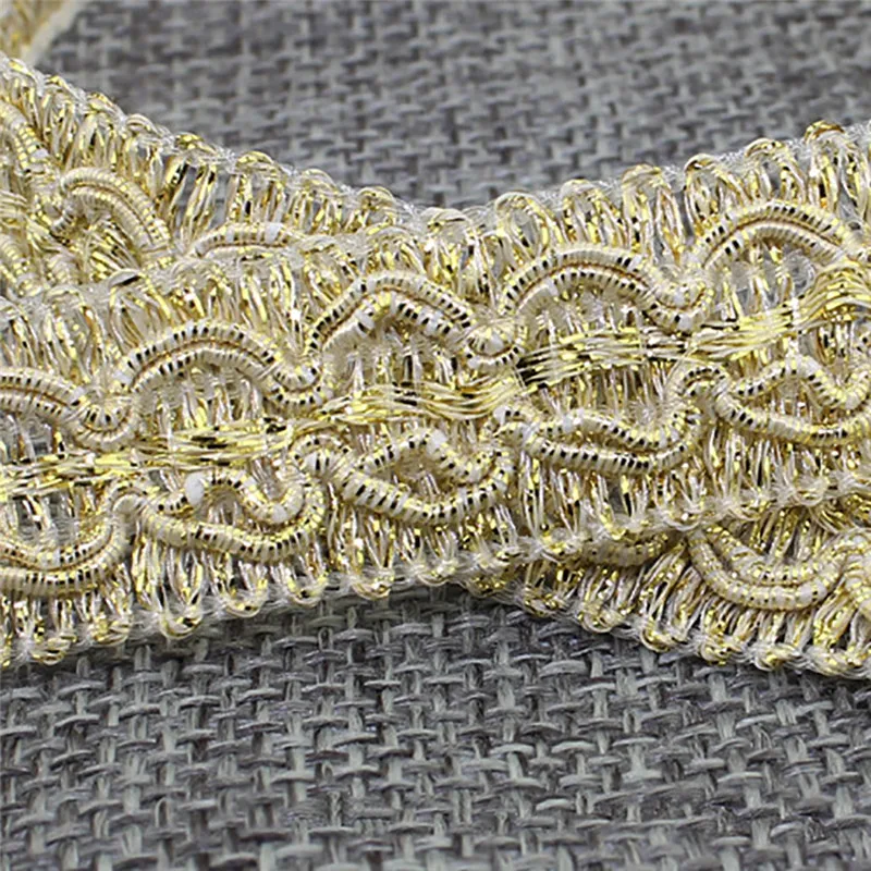 Lychee Life Braided Gold Lace Trim 10 Yard Sequins Lace Ribbon for Dress DIY Sewing Material for Bridal Dress