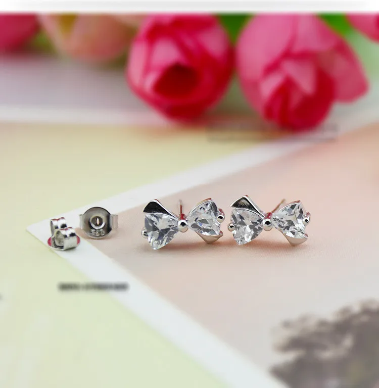 S925 Sterling silve butterfly Set drill eardrop stud earrings Shambhala double Rhinestone pearl Platinum plating WED733 | Украшения и