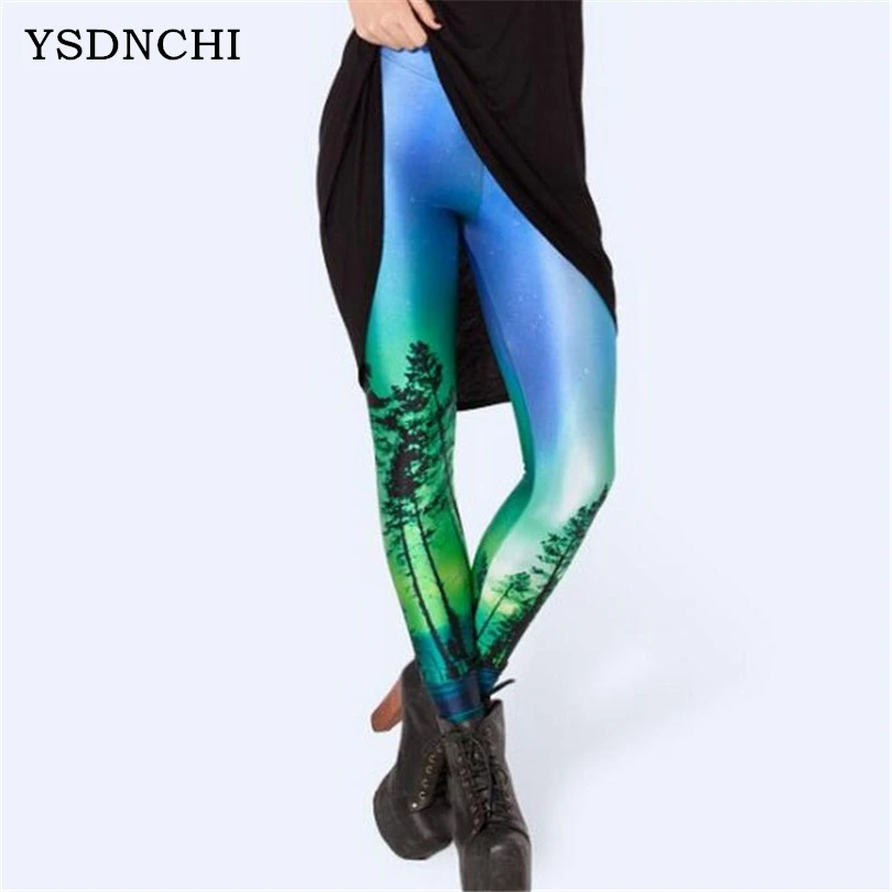 Ysdnchi Для женщин цифровой печати 3D дерево звезда Леггинсы для женщин шелк молока Мотобрюки тонкий Повседневное эластичные узкие лодыжки Длина карандаш Брюки для девочек