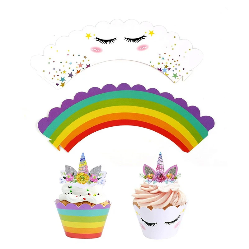 24 шт Единорог партии кекс обертки для пирожных Toppers Baby Shower дети с днем рождения