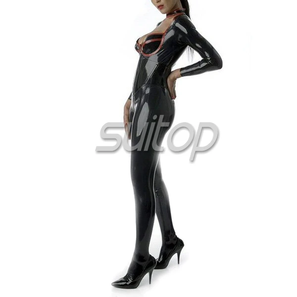Suitop low-cut charming latex catsuit
