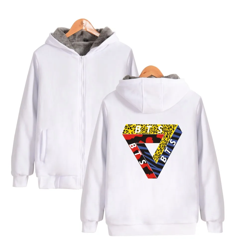 BTS Funy Color Triangle Hoodie With Zipper Men Women Fashion Clothing Top Brand Thick Warm Winter Hooded Sweatshirts | Мужская одежда