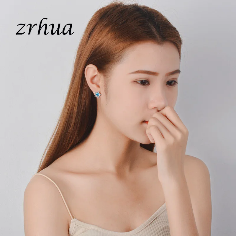 Женские серьги гвоздики серебристого цвета с цирконом|Серьги-гвоздики| |