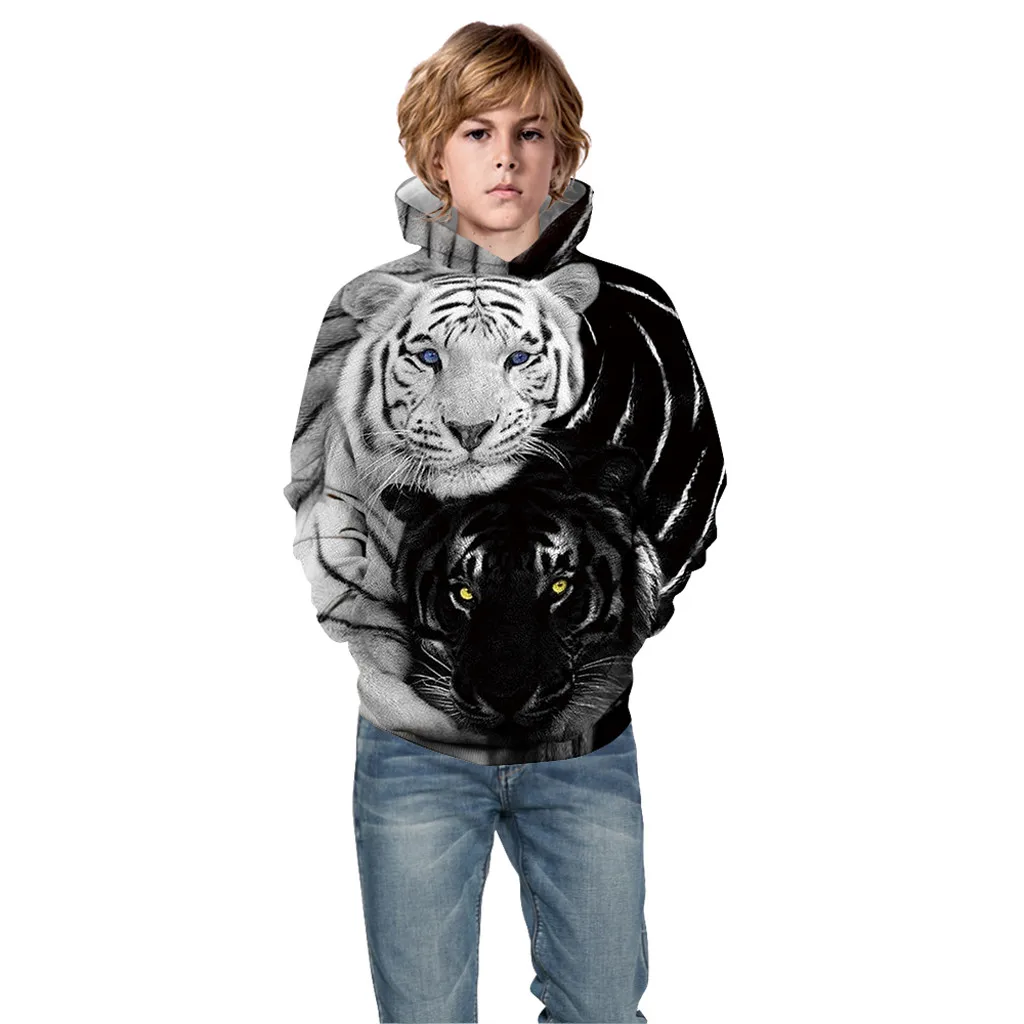 Lion Cartoon Sweatshirt Wolf head Pocket Pullover Hoodie boy sweatshirt meisje kleding 2019 Girl Boy O-neck Galaxy Fleece Print |