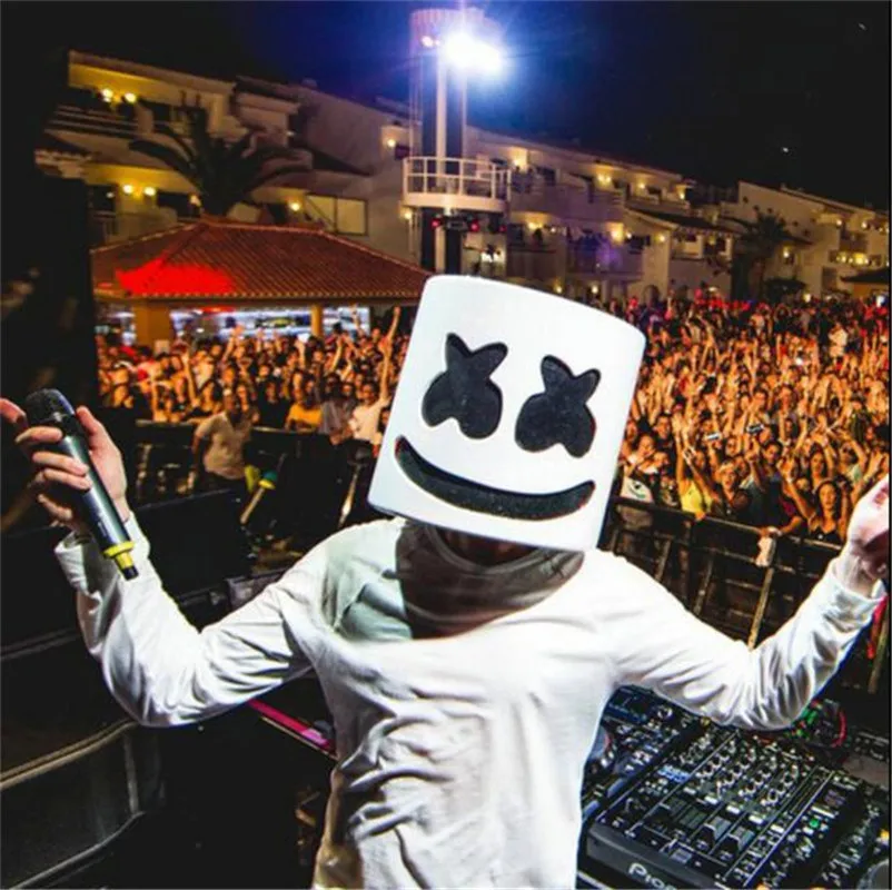 Смешные DJ Marshmello вечерние косплей белая латексная маска реквизит унисекс шлем на