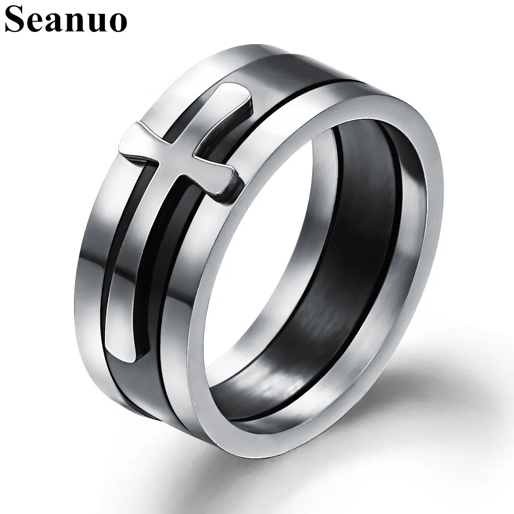 Seanuo модные нержавеющая сталь человек кольца творческий три в одном крест кольцо