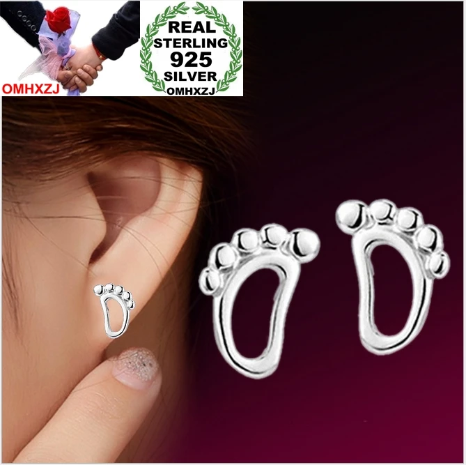 

OMHXZJ Wholesale Fashion jewelry Contracted style Trace the footprints small foot Real 925 sterling silver Stud earrings YS104