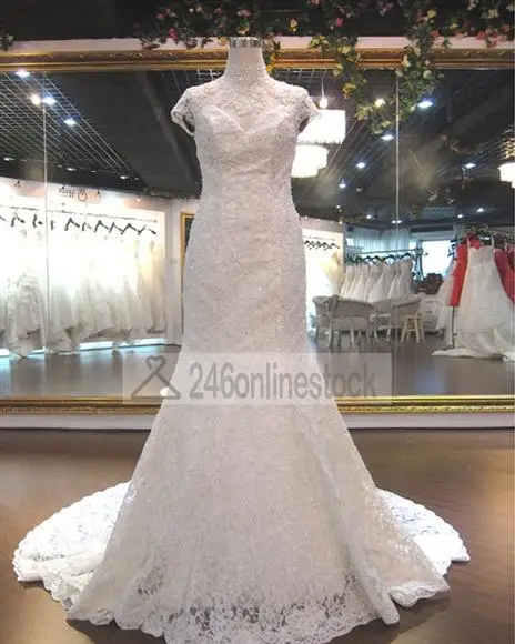 Satin Beading Applique Chapel A Line Bridal Gown Wedding Dress |