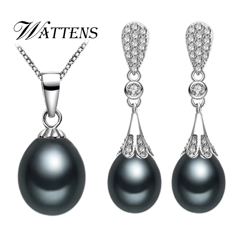 Natural Pearl Jewelry Sets pearl Necklace Pendant Earrings Big Crystal For Women 925 Sterling Silver set Wedding accessories | Украшения и