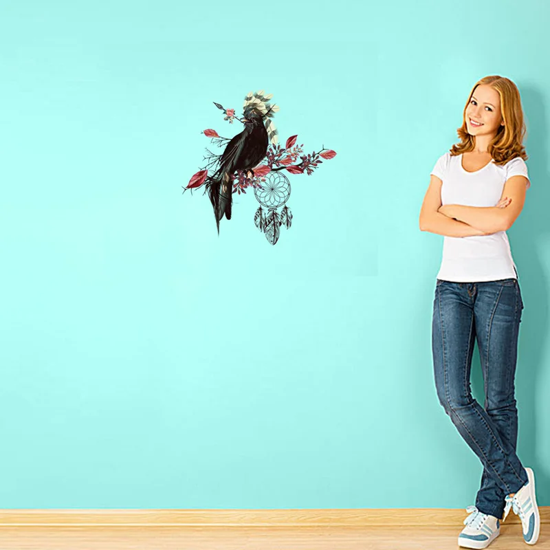 Креативная Настенная Наклейка с черными птицами и красными листьями украшение