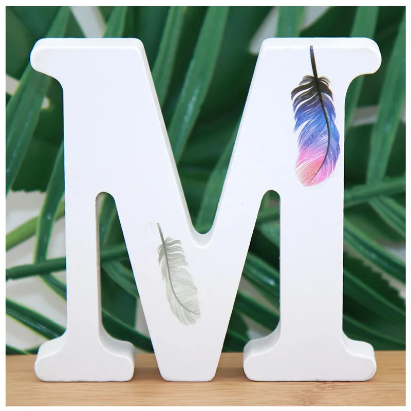 M 1 шт., 10X10 см, в форме пера, для свадьбы, дома, деревянные буквы, декоративные буквы алфавита, слова, буквы, имя, дизайн, искусство, ремесла, стоячие, сделай сам - Цвет: M