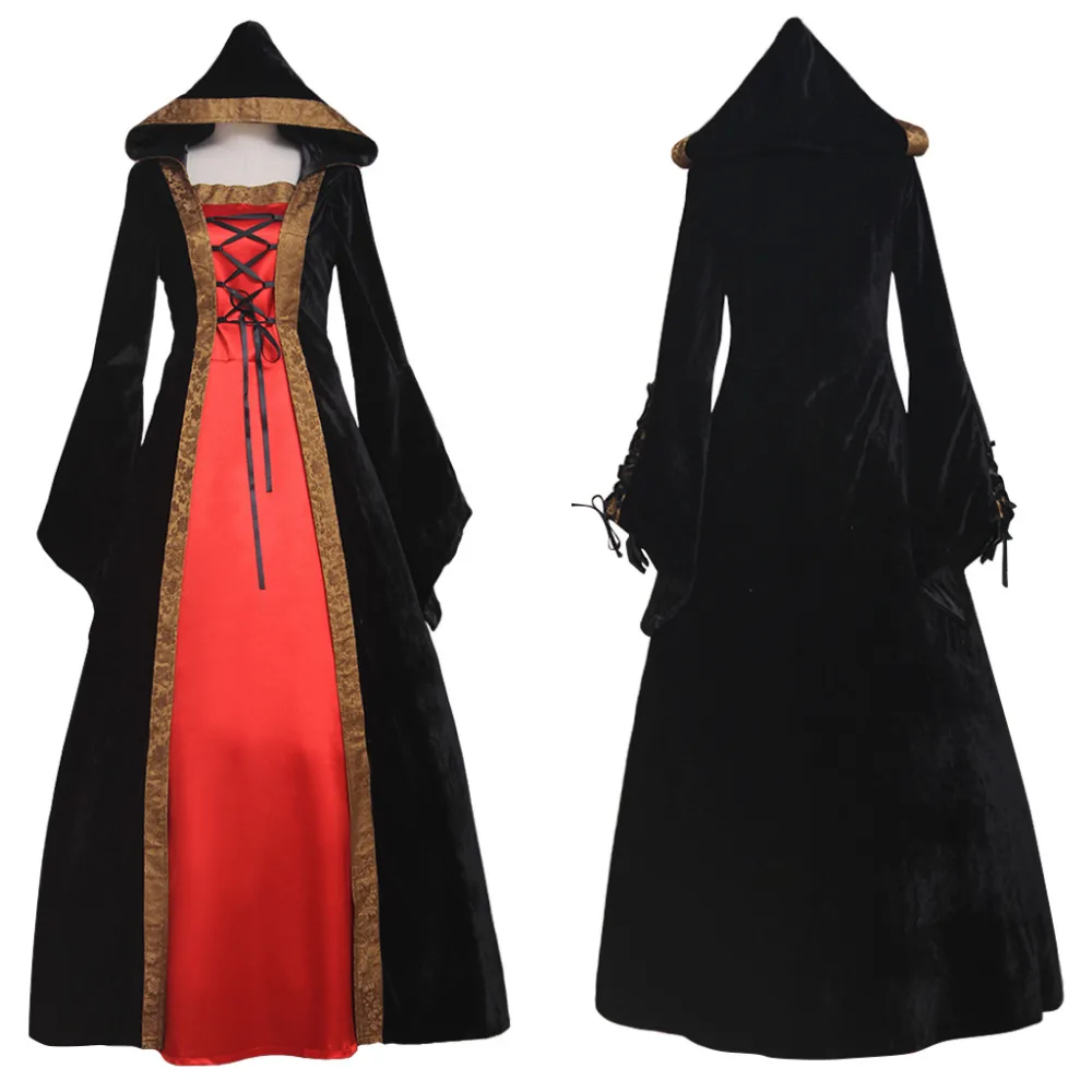 

Ladies Hooded Velvet Medieval Renaissance Ball Gown Dress Cosplay Costume Adult Fantasy Fancy Party Dress