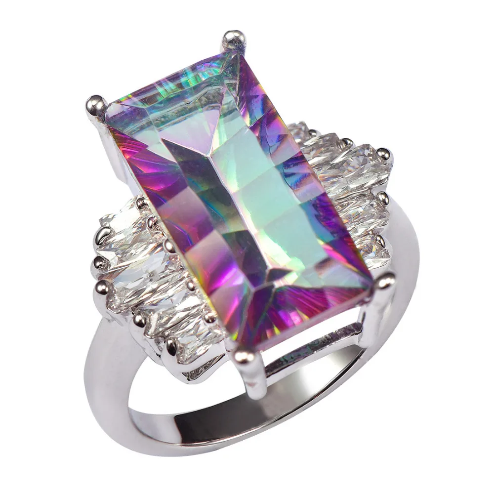 

Huge Rose Rainbow Crystal Zircon With Multi White Crystal Zircon 925 Sterling Silver Ring For Women Size 6 7 8 9 10 11 F1464