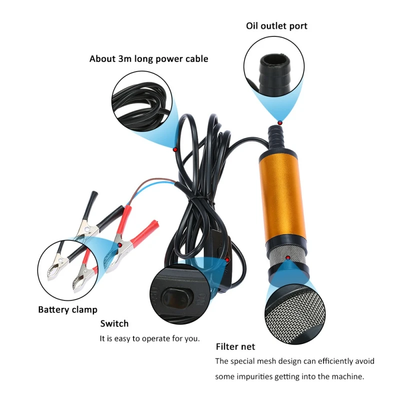 12V 24V DC Electric Submersible Pump for Pumping Diesel Oil Water Fuel Transfer Pump Stainless Steel Shell