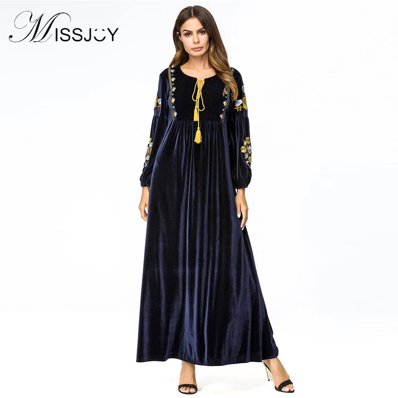 MISSJOY мусульманское платье кафтан Дубай женское бархатное с длинным рукавом и