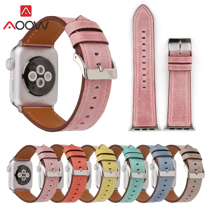 Ремешок для часов из натуральной кожи Apple Watch 38 мм 42 синий розовый сменный ремешок