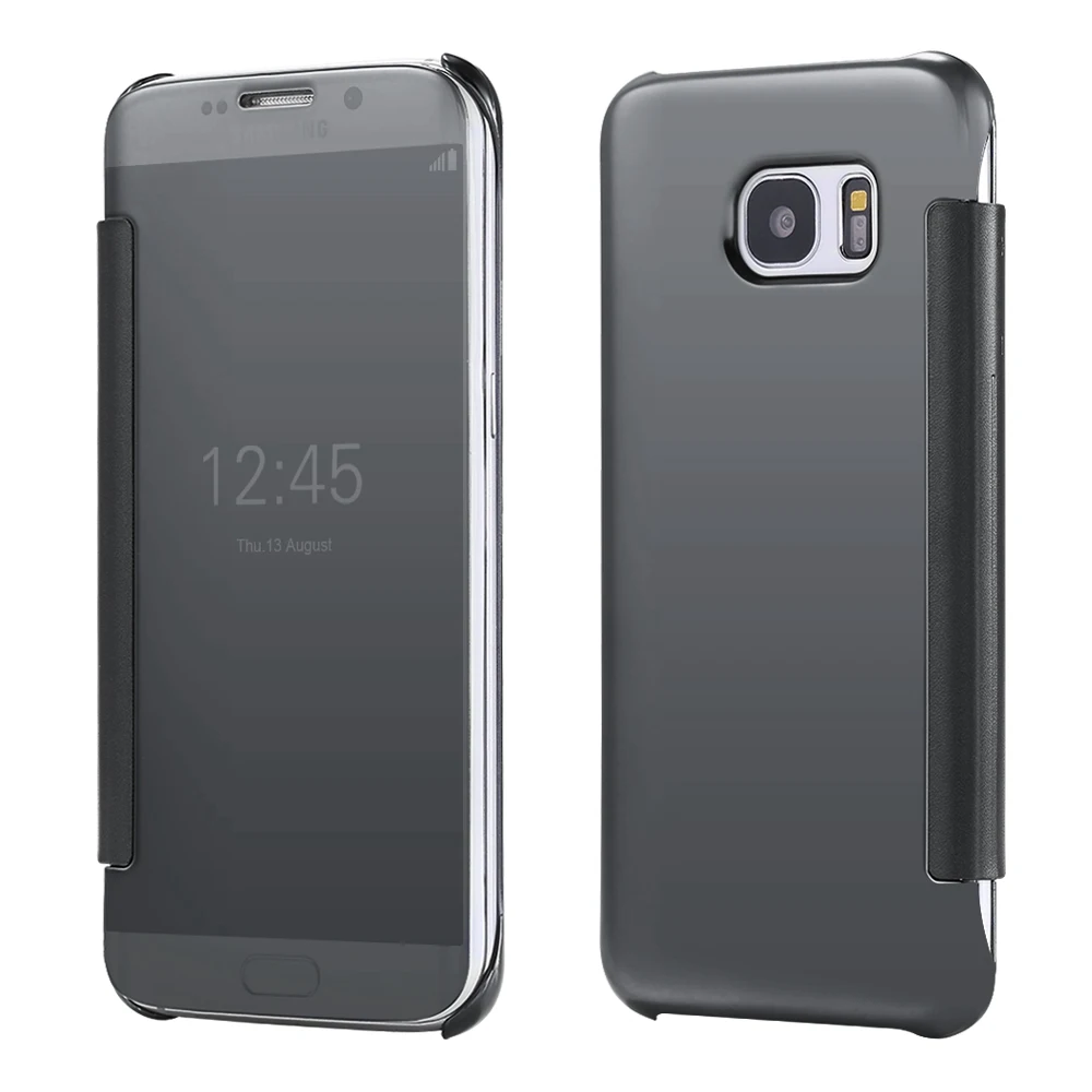 Black Kisscase покрытие золото зеркало флип чехол для LG G5 G4 для Samsung J7 S6 S7 S8 edge Clear View Cover для iPhone 6 6S 7 Slim снарядов чехол на айфон 7 6 6s - Цвет: Black
