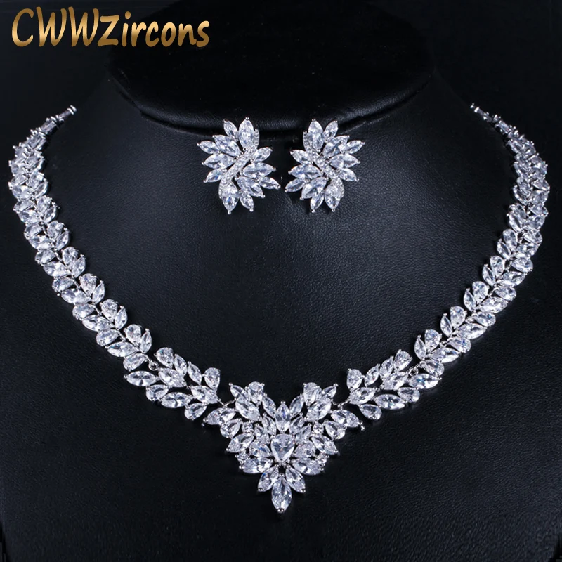 

CWWZircons Super Luxury Bridal CZ Jewelry White Gold Color African Wedding Cubic Zirconia Beads Jewelry Sets for Brides T146