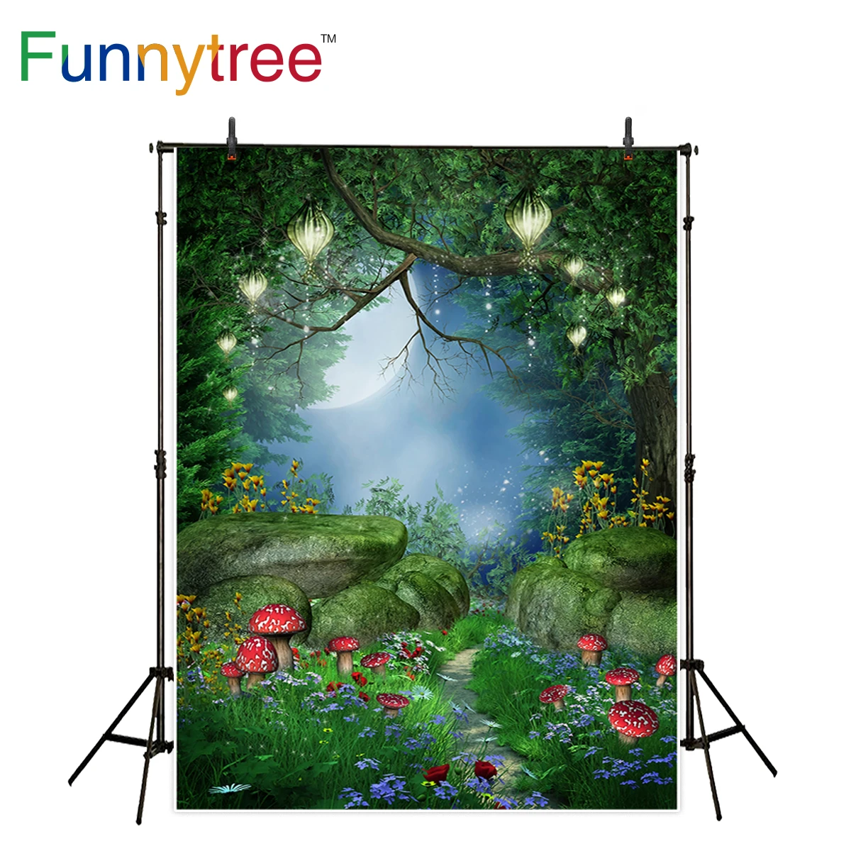 

Funnytree mushroom fairy tale photography backdrop forest flower glitter tree moon background photobooth photocall decor