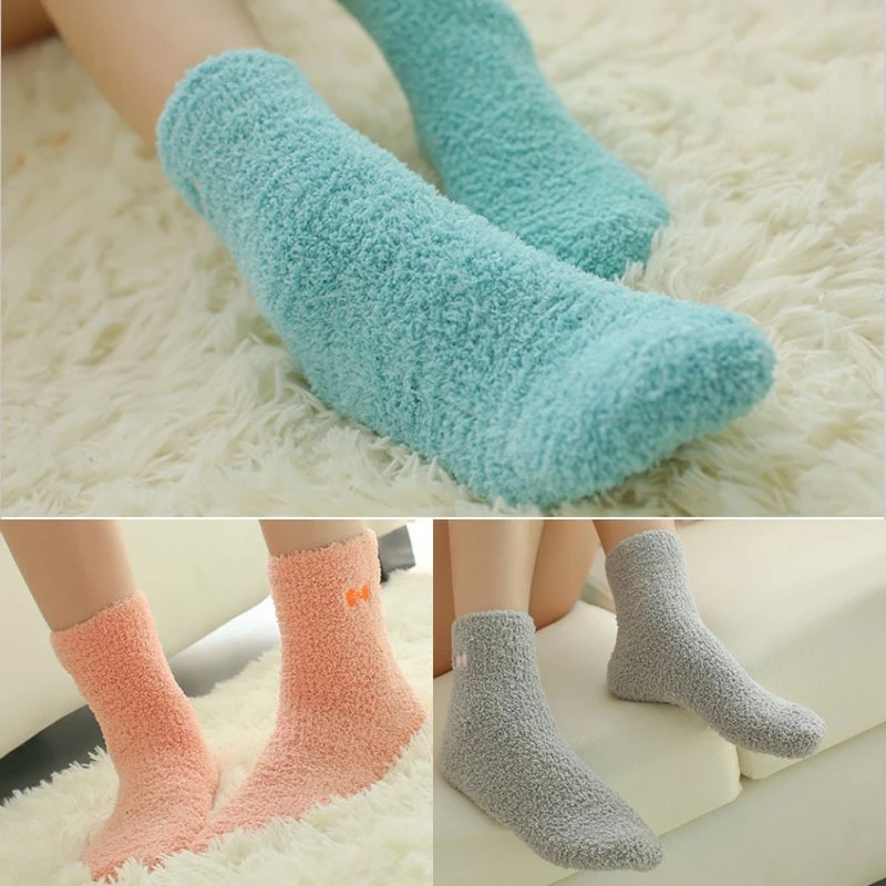 Толстые пушистые однотонные женские мягкие носки | Женская одежда