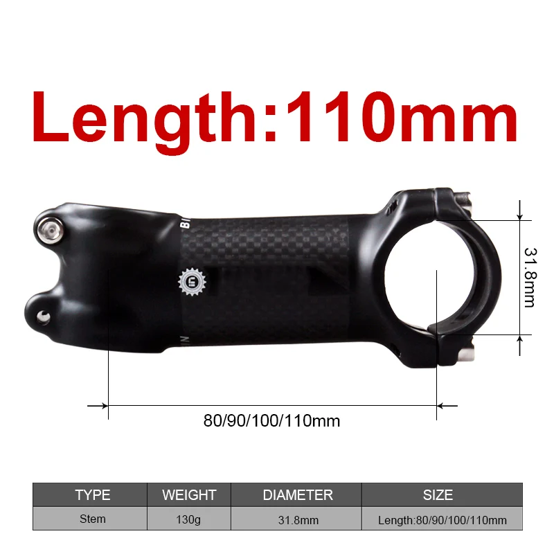 Bikein для велосипеда дорожный велосипед Pro Stem 31,8 мм 3 k Carbon+ Alum. Запчасти для горного велосипеда 80/90/100/110 мм MTB стебли супер свет 130 г - Цвет: 110mm