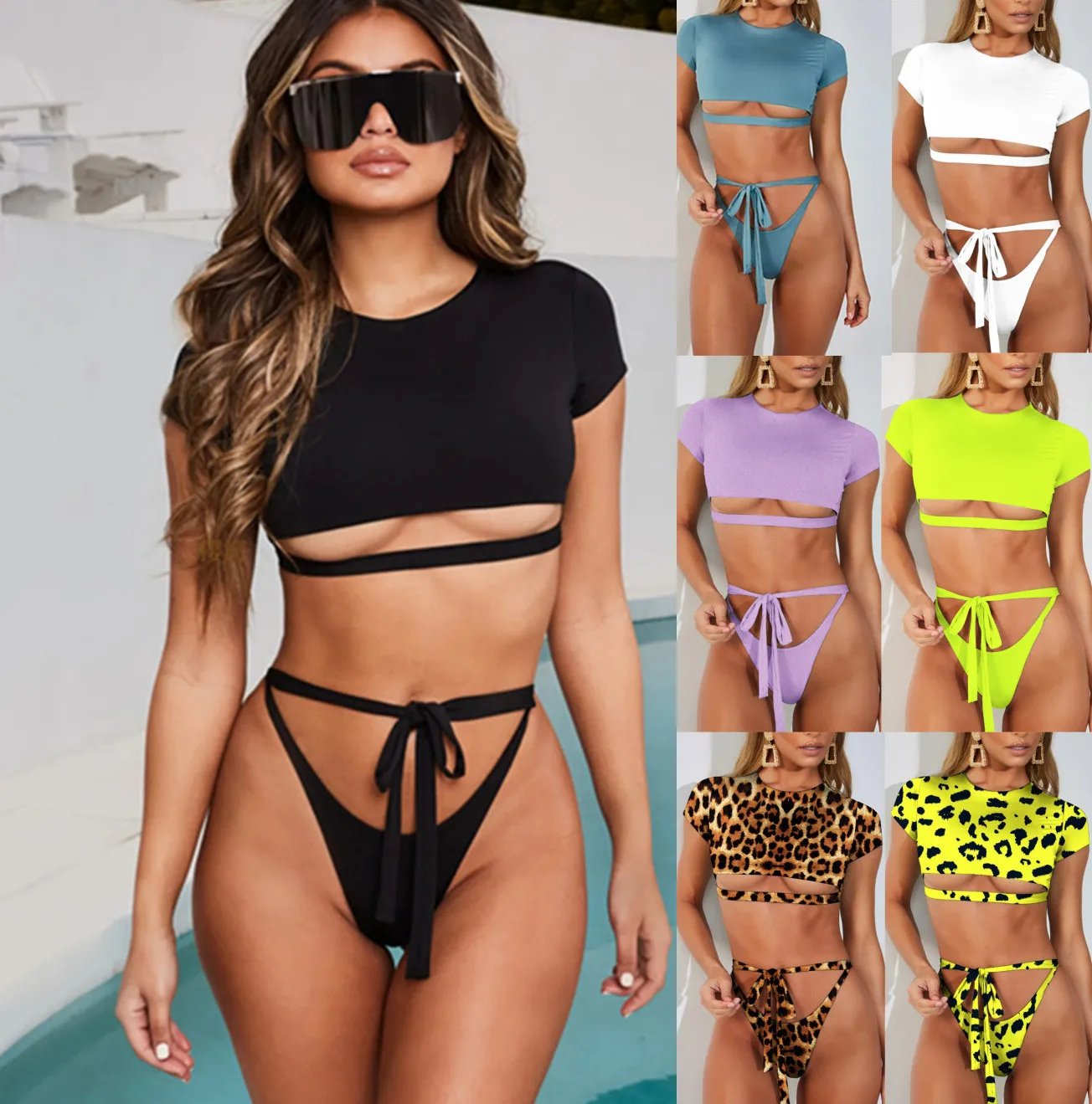 Brazilian Bandage Bikinis Women Sexy Vintage Swimsuit 2019 Thongs Bikini Set Female Retro Halter Swimwear Bathing Suit Biquini | Женская