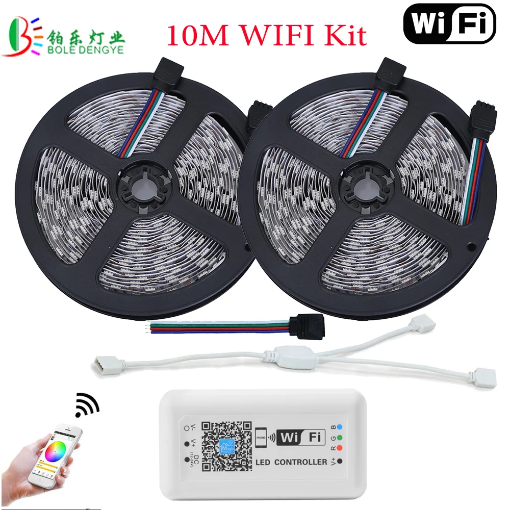 5050 светодиодный wifi RGB Светодиодная лента 15 м ленточный светильник не водонепроницаемый 5 м 10 м RGB 60 светодиодный/м беспроводной wifi управление смартфон управление Лер