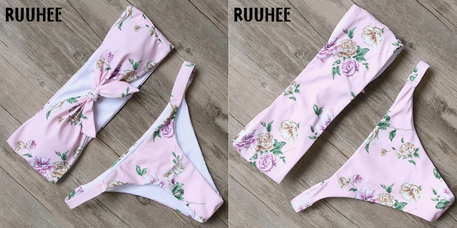 RUUHEE, Одноцветный купальник бикини, женский купальник, с высокой посадкой, бразильский комплект бикини, купальный костюм,, пляжная одежда, сексуальный купальник бандо