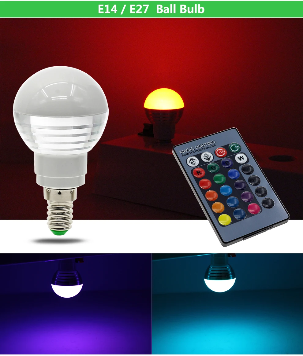 Цветная(RGB светодиодный лампы E27 E14 GU10 волшебный Светильник лампы 110V 220V 16 Цвет меняющийся светодиодный сценические лампы RGB Светодиодный точечный светильник+ 24-кнопочный ИК-пульт дистанционного управления Управление