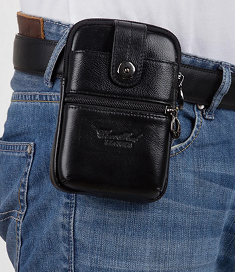 Мужская поясная сумка из натуральной кожи чехол для телефона или кошелек с
