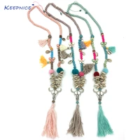 boho jewelry cotton fringe tassel bohemia necklace peace symbol charm long necklaces sea beach shell beaded chain necklace